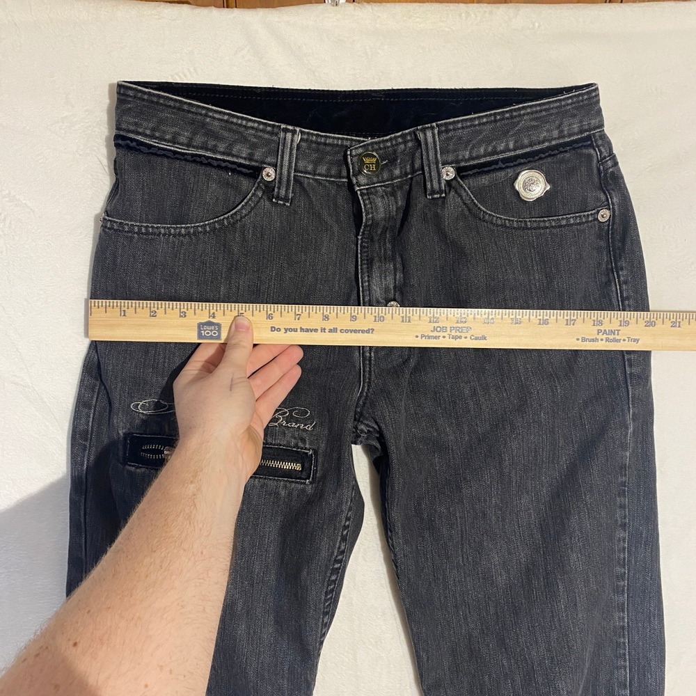 Crown Holder Imperial Brand Mens Faded Black Jeans Velvet Studded Pockets 34x31 - Picture 12 of 16